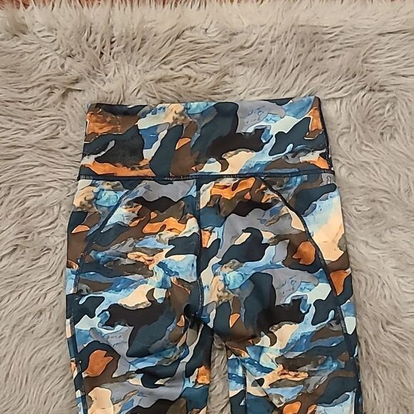 Fabletics define powerhold womens teal, beige and orange workout leggings - Picture 5 of 5